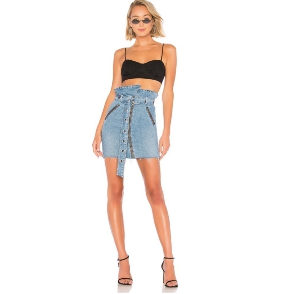 Grlfrnd Ava Strap Me In Denim Jean Mini Skirt Paperbag 90s Sz 31 - Picture 14 of 14